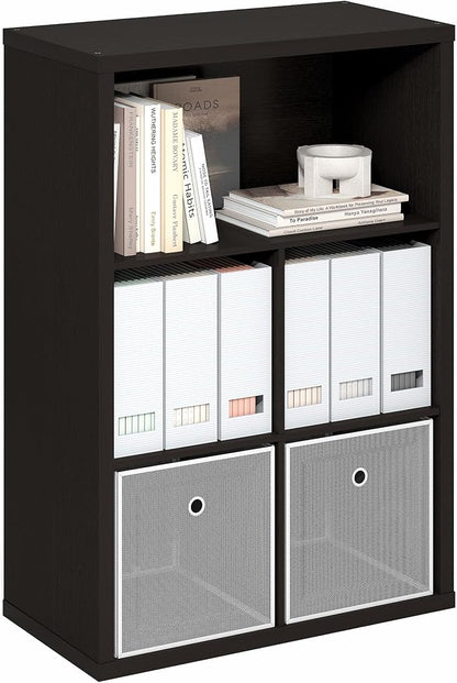 Furinno Cubicle 5-Cube Book Shelf, Extra Thick Frame Bookshelf, Dark Oak | Cube Storage Organizer Bookcase with Closed Back, 15.3 x 29.9 x 43.3, for Living Room, Bedroom, Home Office