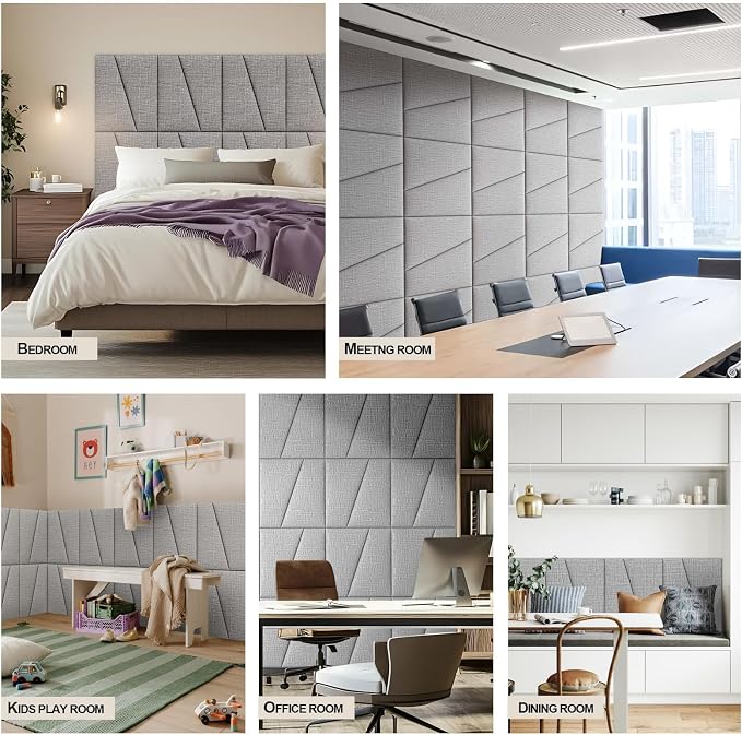 Peel and Stick Headboard Panels for King Bed, Upholstered Wall Mounted Headboard in Lighe Gray, Soft Padded Fabric Noise-Reducing Panels with Modern Stylish Design for Bedroom Decor (8 Panels)