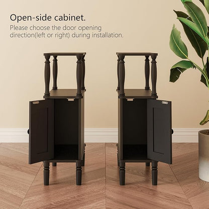 Veegle Narrow Nightstand,Skinny End Side Table (Black) | Mid-Century Modern Night stand with Storage,bedside table for Bedroom and Living Room