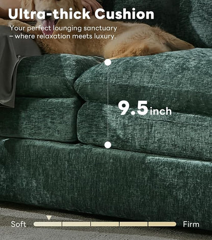 Iroomy Loveseat & 3 Seater, Chenille Cloud Couch, Modern Sofa, Comfy Plush Thick Cushions, Pocket Springs, Cloud-Like Comfort Sofas, Living Room Furniture Sets, Green