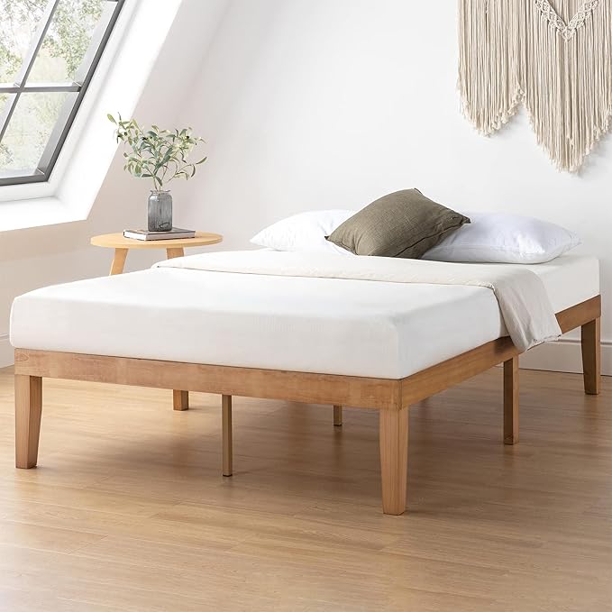 Mellow Naturalista Classic 16 Inch Solid Wood Platform Bed with Wooden Slats, Natural Pine, Full