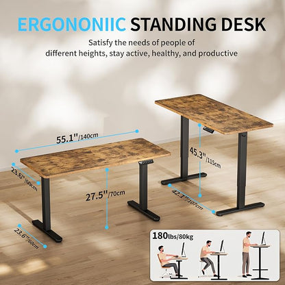 BIZUM Electric Standing Desk, 55" x 24" Height Adjustable Desk, Rustic Brown Sit to Stand Desk Memory Gaming Computer Workstation for Home Office