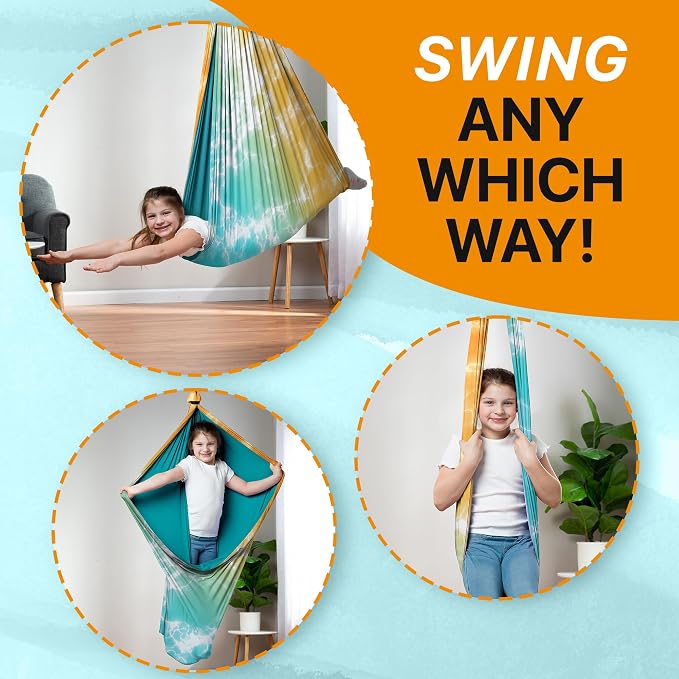 Indoor Sensory Swing for Kids or Outdoor – Holds 300lbs, Double-Layer, & 360° Swivel, Calming Compression Therapy Swing Hammock for Kids & Adults with All Hardware – Sensory-Motor Toys & Gifts