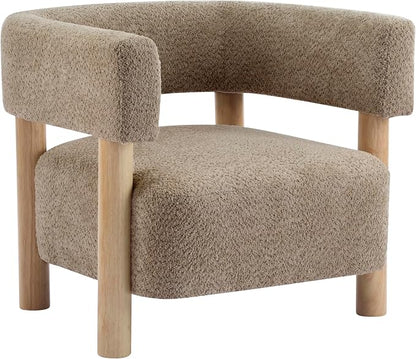 Christopher Knight Home Carly Low Profile Accent Chair, Round Backrest Side Chair, Living Room Armchair with Boucle Fabric Cushion,Comfy Reading Chair for Bedroom,Wooden Single Lounge Sofa,Light Camel
