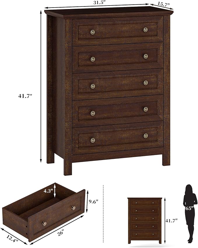 Farmhouse Dresser Nightstand Sets, 3-Piece Bedroom Furniture Set for Home | 5/6 Drawer Dresser Closet & 3 Drawer Nightstand, Chest of Drawers for Bedroom, Living Room, Entryway, Dark Brown