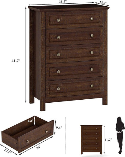Farmhouse Dresser Nightstand Sets, 3-Piece Bedroom Furniture Set for Home | 5/6 Drawer Dresser Closet & 3 Drawer Nightstand, Chest of Drawers for Bedroom, Living Room, Entryway, Dark Brown