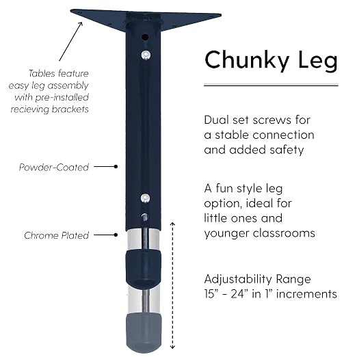 FDP Trapezoid Activity School and Classroom Kids Table (24 x 48 inch), Chunky Toddler Legs for Collaborative Seating Environments, Adjustable Height 15-24 inches - Gray Top and Navy Edge