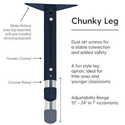 FDP Trapezoid Activity School and Classroom Kids Table (30 x 60 inch), Chunky Toddler Legs for Collaborative Seating Environments, Adjustable Height 15-24 inches - Gray Top and Navy Edge