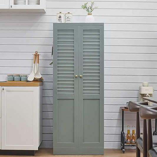 Freestanding Pantry Cabinet with 4 Adjustable Shelves for Kitchen | Space-Saving Furniture-Style Design, Durable Steel Construction