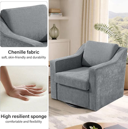 Swivel Accent Chair, Modern Round Barrel Arm Chair for Living Room, Bedroom, Comfy Club Reading Chairs for Adults (Chenille Grey, Set of 1)