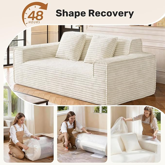 75'' Modern Cloud Loveseat Sofa Set of 2, No Assembly Required Comfy Deep Seat Couches 2 pcs for Living Room, Bedroom, Apartment (Corduroy-Beige)