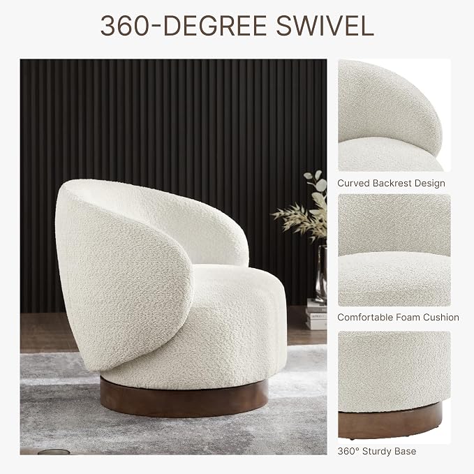 KISLOT Swivel Accent Chair Round Barrel Armchair Upholstered Performance Fabric for Living Room Bedroom Waitingroom,2 Box,Cream