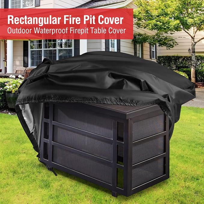 Fire Pit Cover Rectangular 46 Inch,Propane Gas Fire Pit Table Cover,Outdoor Waterproof Firepit Table Cover - 46 x 26 x 25 Inch