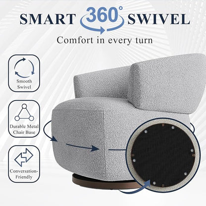 RoyalCraft Swivel Accent Chair Set of 2, Fully Assembled Round Barrel Chairs, Oversized Upholstered Armchair with 360-Degree Base, Modern Club Chair for Living Room, Bedroom, Office, Grey