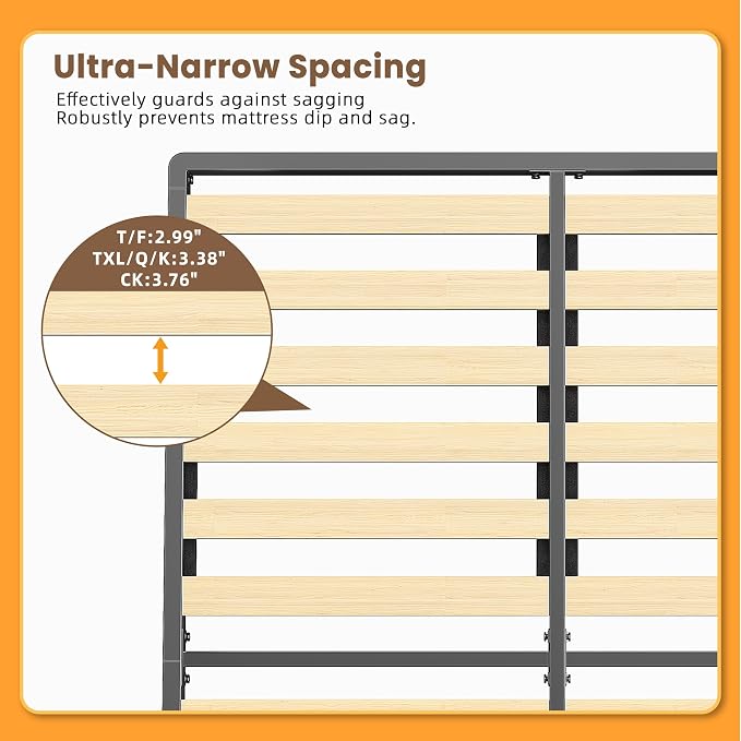 VIPSHOW 2 Inch Wood Slat California King Box Spring with Round Corners - 3000 lbs Capacity, Low Profile Bed Slat Replacement Bunkie Board with Metal Frame, Noise-Free, Easy Assemble, Black