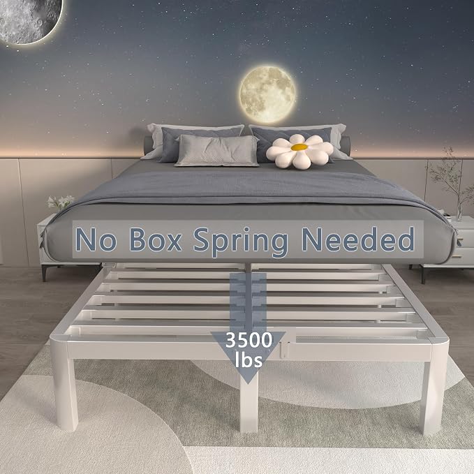 ITIMIDI White Full Size Bed Frame 12 Inch, Metal Platform Bed Frame Full No Box Spring Needed, DIY Headboard, Heavy Duty Steel Support 3500 LBS, Noiseless, Round Legs, Storage Space, Easy Assemblys