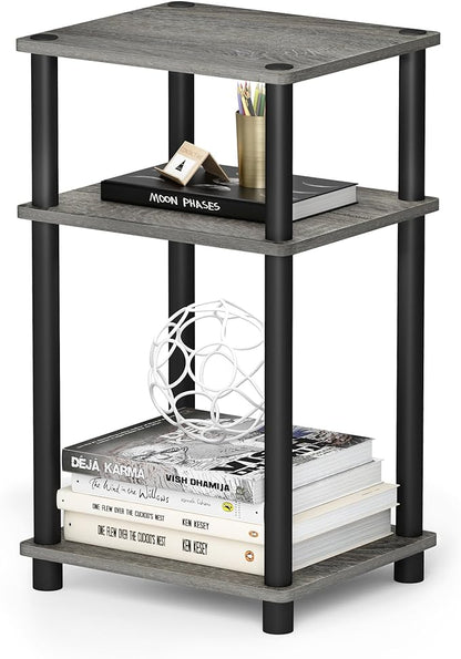 Furinno JUST Side Table Set of 2, 3-Tier Modern End Tables, Open Shelves Night Stand, Nightstand Set, Toolless Assembly, for Living Room, Bedroom, French Oak