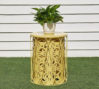 HFHOME Set of 3 Metal Outdoor Side Table, Nesting Round Coffee Table for Indoor Outdoor, Heavy Duty End Tables Plant Stand Living Room Garden Stool - Yellow
