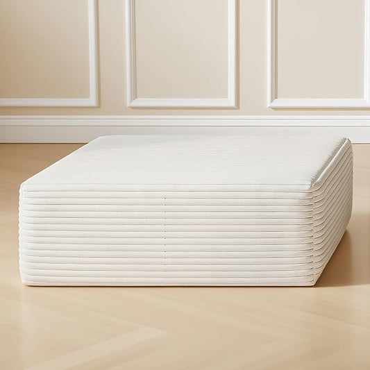 37.4" Plush Corduroy Ottoman, Upholstered Cloud Ottoman for Boneless Couch in a Box, Modular Sectional Couches for Living Room, Compressed Memory Foam, No Assembly Require, White