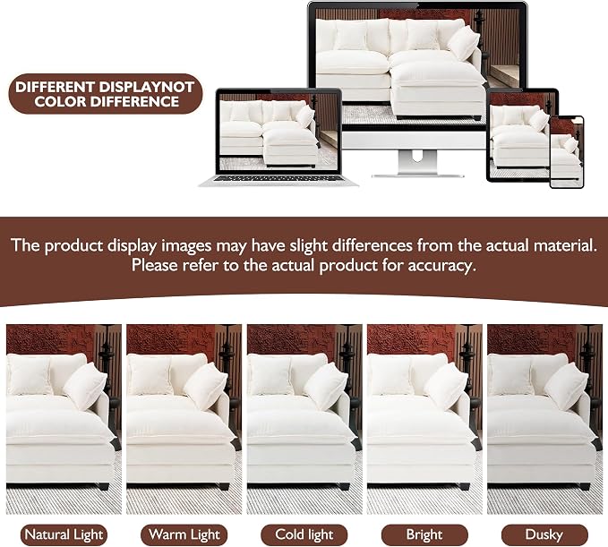 Ihanherry 146" U-Shaped Modern Sofa Modular Sectional Cloud Couch with 2 Ottoman, 6-Seat Chenille Deep Seat Sofa with 6 Pillows for Living Room, Bedroom and Apartment, Beige