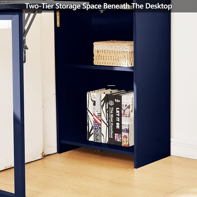 Fold Out Desk with Storage and Built-in Outlet,Foldable Desk for Small Spaces, Hidden Folding Table for Home Office or Bedroom