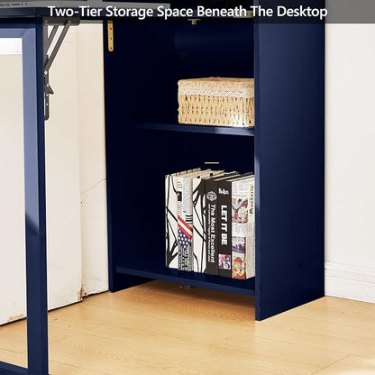 Fold Out Desk with Storage and Built-in Outlet,Foldable Desk for Small Spaces, Hidden Folding Table for Home Office or Bedroom