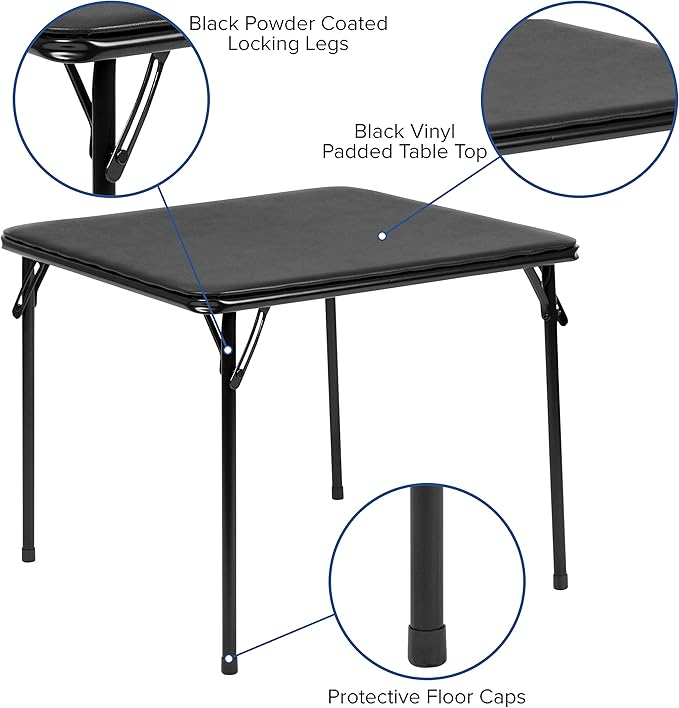 Flash Furniture Mindy Folding Kids Table with Vinyl Padded Top, Children's Square Activity Table for Daycare and Classrooms, Black