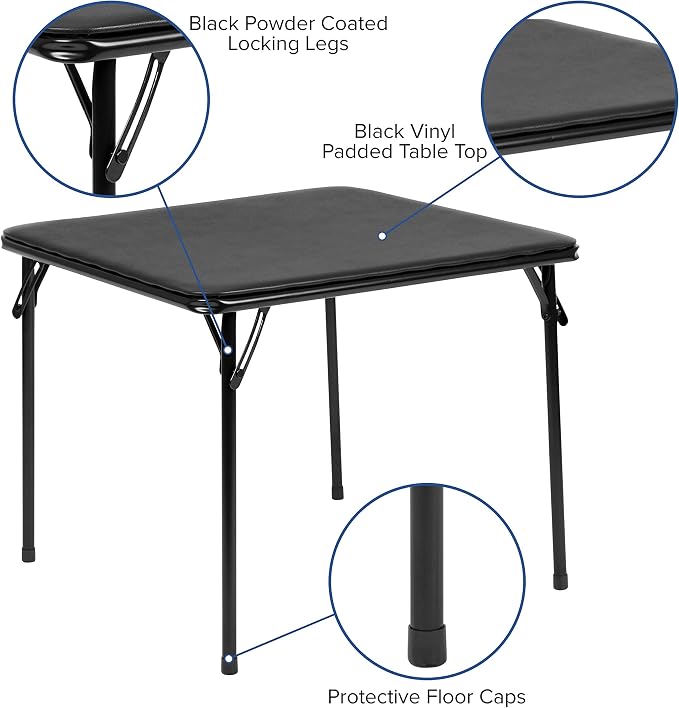Flash Furniture Mindy Kids 3-Piece Folding Table and Chairs Set for Daycare and Classrooms, Children's Activity Table and Chairs Set, Black