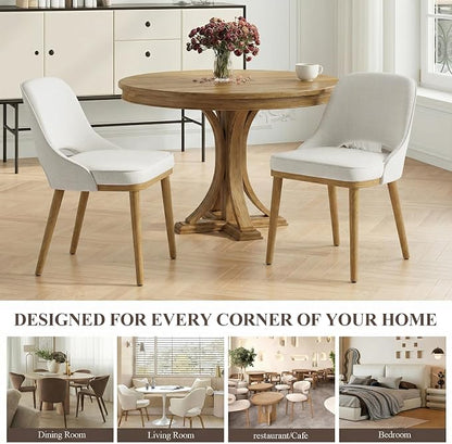 Modern Upholstered Dining Chairs Set of 4, Open Back with Solid Wood Legs, Ergonomic Curved Back Fabric Kitchen Chairs for Dining Room & Kitchen, Living Room Side Chairs, Farmhouse, Beige
