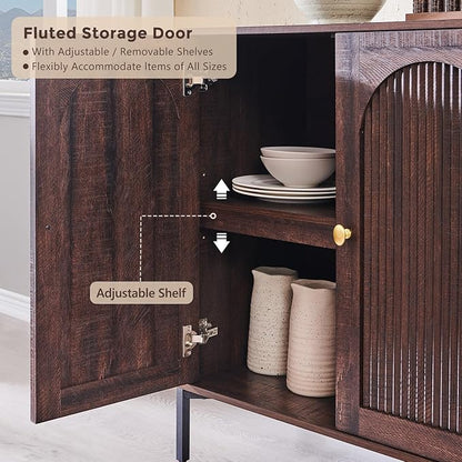 IFGET Modern Buffet Cabinet with Storage, 92.63" W Fluted Arched Sideboard Cabinet w/Adjustable Shelves, Wooden Modular Coffee Bar for Dining Room, Kitchen, Living Room, Entryway, Brown