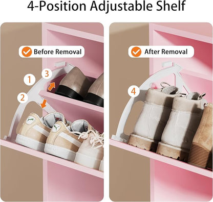 Shoe Storage Cabinet, Wood Shoe Organizer for Entryway with 3 Flip Drawers, Freestanding Shoe Rack with Adjustable Shelf, Narrow Shoe Dresser for Front Door Entrance (Pink, 3 Drawers)