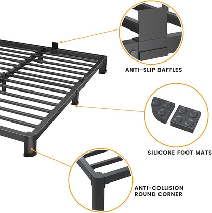 Superay 4 Inch King Bed Frame Low Profile, Heavy Duty Metal Platform Bed Frame with Round Corner Legs, Sturdy Mattress Foundation, No Box Spring Needed, Easy Assembly, Noise Free, Black