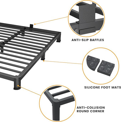 Superay 4 Inch Full Bed Frame Low Profile, Heavy Duty Metal Platform Bed Frame with Round Corner Legs, Sturdy Mattress Foundation, No Box Spring Needed, Easy Assembly, Noise Free, Black