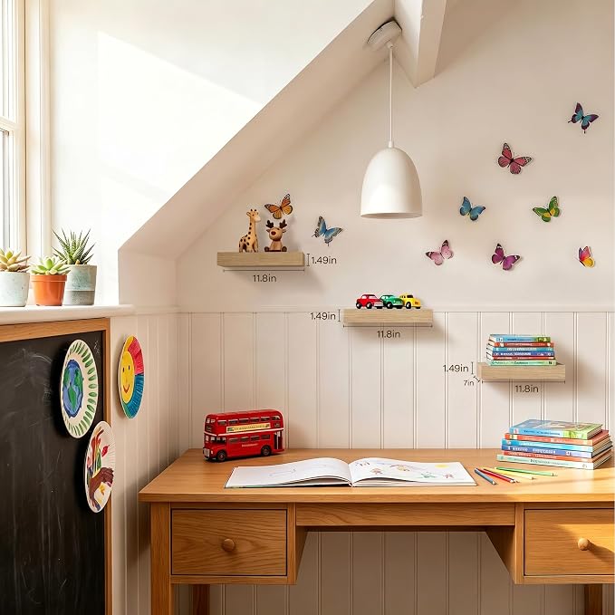 Oak Floating Shelves Set of 3,11.8 Inch Small Wall Shelves for Bathroom,Bedroom,Kitchen,Above Toilet Shelves