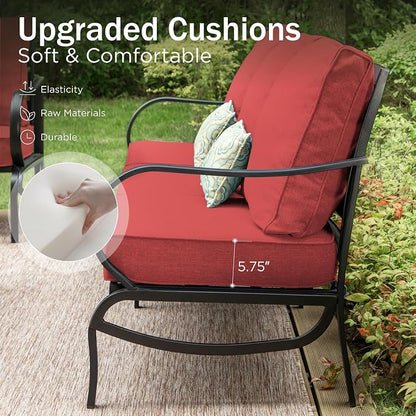 PHI VILLA Metal Patio Sofa with 5.75" Extra-Thick Waterproof Cushion, 3 Seater Deep Seat & High Back Outdoor Couch, All Weather Porch Furniture for Deck Backyard Front Porch Apartment,Rust Red