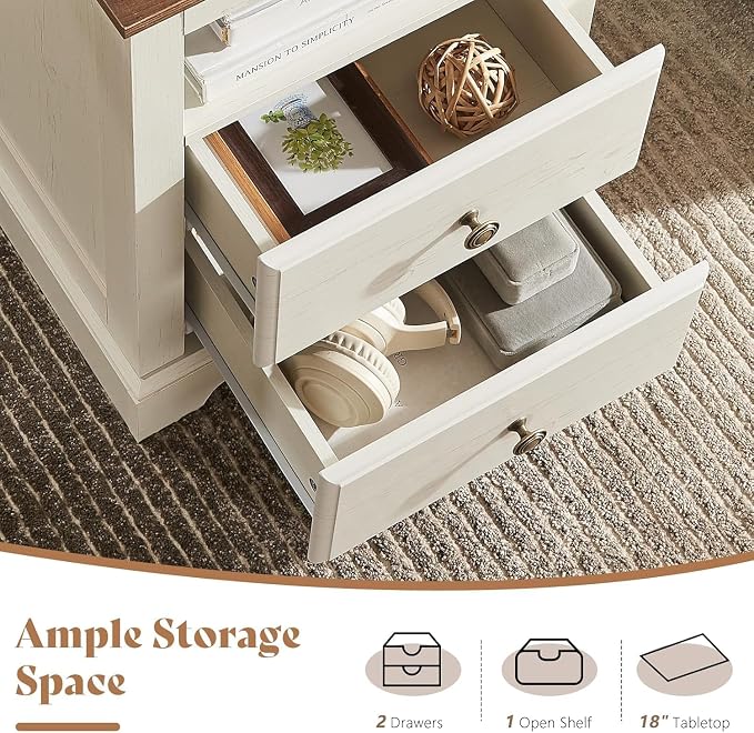 AMERLIFE 3 Piece Bedroom Set, Including Farmhouse Queen Size Bed Frame with 4 Drawers, Nightstands Set of 2 with Charging Station for Bedroom, White