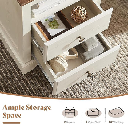 AMERLIFE 3 Piece Bedroom Set, Including Farmhouse Queen Size Bed Frame with 4 Drawers, Nightstands Set of 2 with Charging Station for Bedroom, White