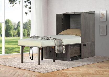 Mega Solutions Murphybedz Tuscany Murphy Cabinet Chest Bed with Charging Station 6 Inch (Galaxy Grey, Single)