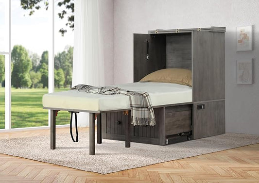 Mega Solutions Murphybedz Tuscany Murphy Cabinet Chest Bed with Charging Station 6 Inch (Galaxy Grey, Single)
