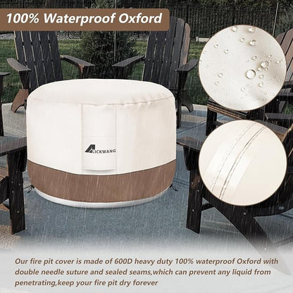 Fire Pit Cover for Solo Stove Bonfire,600D Tear-Resistant Heavy Duty Durable 100% Waterproof 27-29 Inch Smokeless Fire Pit Cover, Patio Weatherproof Gas Fire Pit, Beige 29"x18"