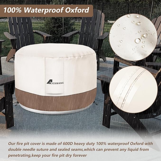 Fire Pit Cover for Solo Stove Bonfire,600D Tear-Resistant Heavy Duty Durable 100% Waterproof 20-22 Inch Smokeless Fire Pit Cover, Patio Weatherproof Gas Fire Pit, Beige 22"x16"