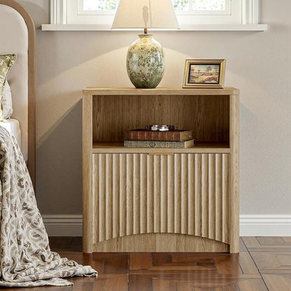 Evermagin 3-Piece Bedroom Furniture Set for Bedroom, 55" Wide Fluted 6-Drawer Dresser with 2 Nightstands, Mid-Century Modern Dresser and Nightstand Set (Natural)