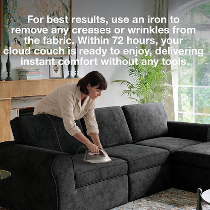 Novilla 108" Modular Sectional Sofa, Modular Sectional Couches for Living Room Bedroom, Chenille Removable Cover Cloud Couch Sectional with Smarts Coil® Support L-Shaped Couch(Dark Grey, Ottoman)