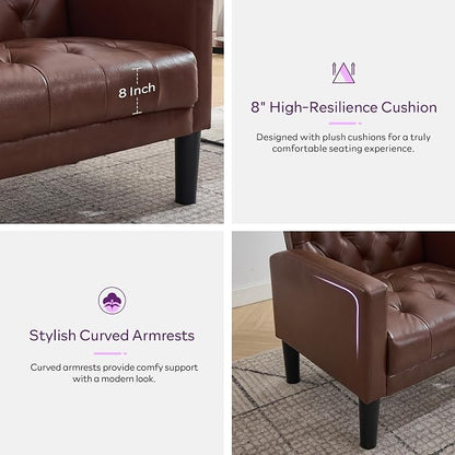 TYBOATLE Accent Chairs Set of 2, Comfy Living Room Chair Leather Tufted Mid Century Modern Accent Chair, Small Cozy Reading Arm Chair for Office, Bedroom