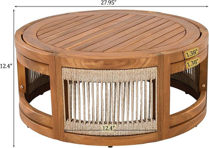 Christopher Knight Home Nesbit 8-Seater Patio Furniture Set with Removable Cushion, 8 Piece Outdoor Acacia Wood Conversation Set, Wooden Outdoor Sectional Sofa Set with Coffee Table, Beige