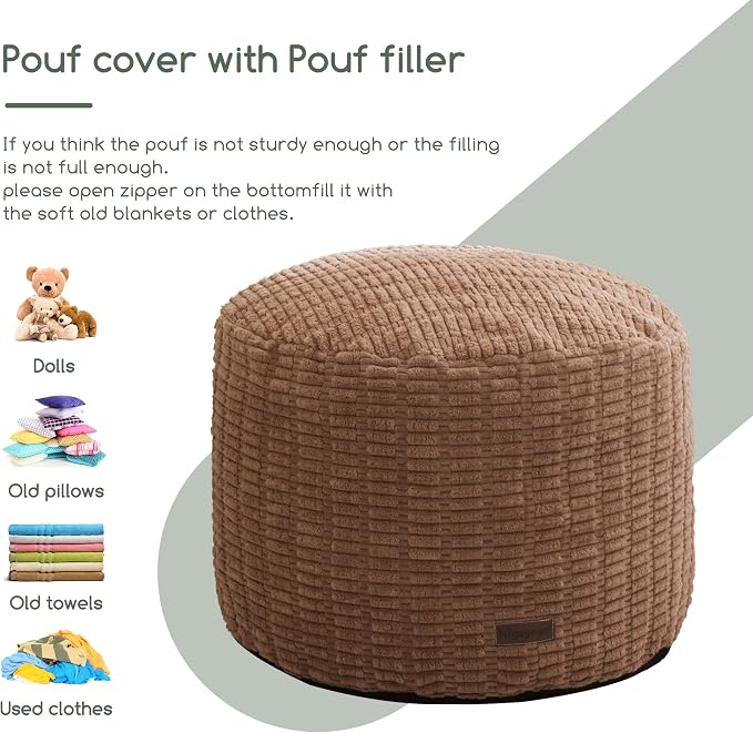 HIGOGOGO Pouf Ottoman Stuffed Round Modern Foam Filled Foot Rest Poufs for Living Room Chair Decorative 20 X 15 Inches Boho Relax Stool for Wedding Christmas Party, Brown