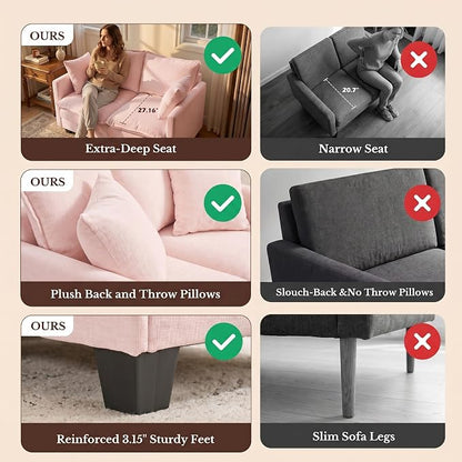 Loveseat Sofa with Cloud 3-Layer Cushion & 27" Deep Seat, Modern Love Seat Small Couch with 2 Washable Pillows for Small Spaces, Bedroom, Apartment, Office, Living Room, in a Box, 50-Inch Blush Pink