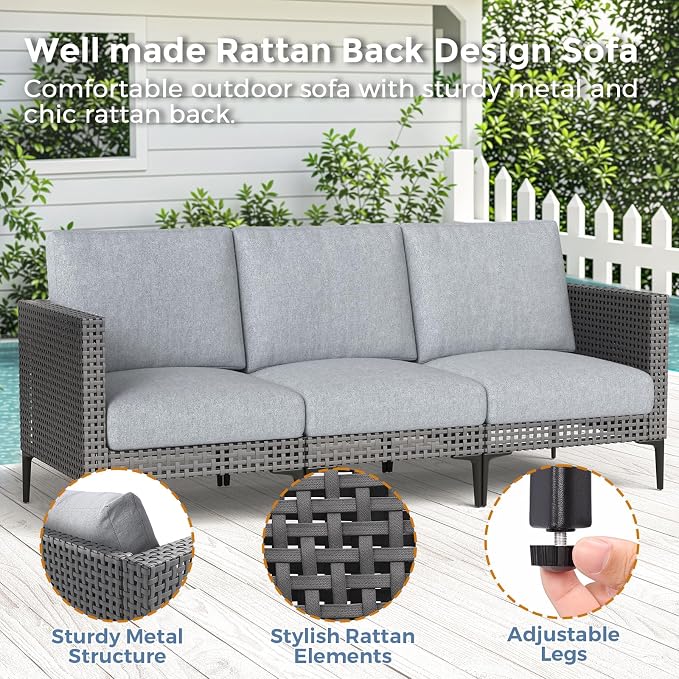 Jocoevol 5 Pieces Outdoor Patio Conversation Set – Rattan L-Shaped Corner Sofa Comfortable Thickening Cushions for Garden, Balcony,Weatherproof Waterproof UV Resistance