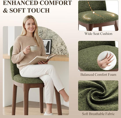 MALOL Upholstered Dining Chairs with Thickened Solid Wood Legs, Mid Century Modern Kitchen & Dining Room Chairs Set of 4, Comfortable Side Chairs for Dining Room, Kitchen, Green