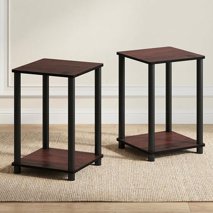 Furinno Turn-N-Tube Night Stand Set of 2, 2-Tier Nightstand, Dark Cherry | Stackable, Open Shelf, Toolless Bedside Table, Side Table, End Table for Living Room, Bedroom